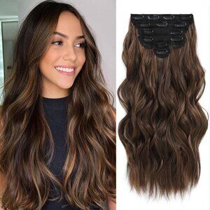 NEW Fliace Highlight dark brown Hairpieces 20 inch, 6 pcs